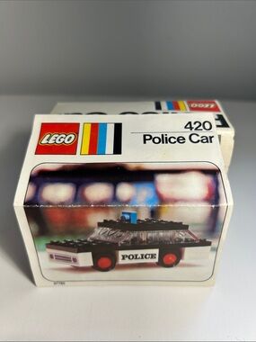 Vintage LEGO Police Car Toy -complete. Damaged box cover-see pics